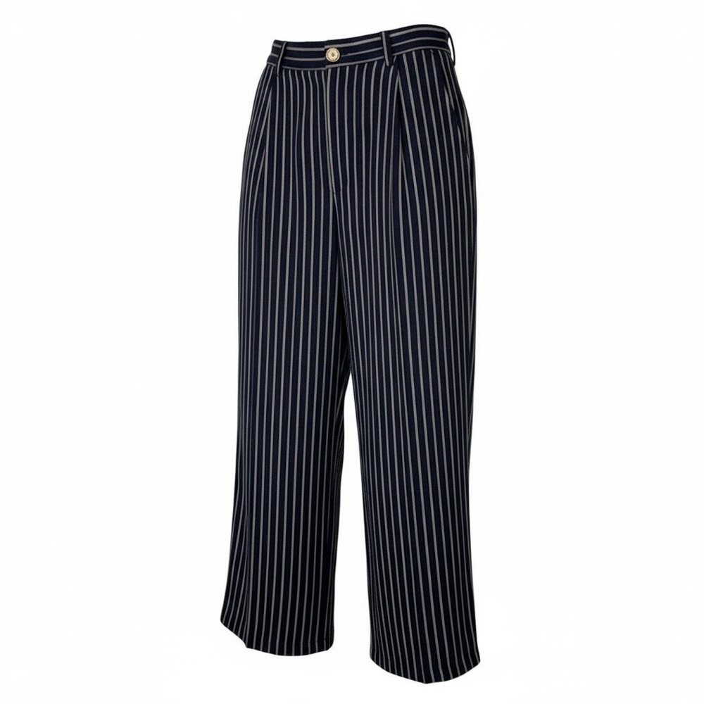 Ralph Lauren Country RARE Vintage High Waist Pinstripe Pleated Trousers Navy 12 - Picture 2 of 14
